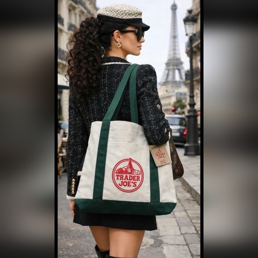 Trader Joe’s Green Canvas Tote Large Full Size NWT